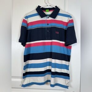 Boss Hugo Boss Stripe Polo Shirt Blue Pink White Size XXL GUC #5790